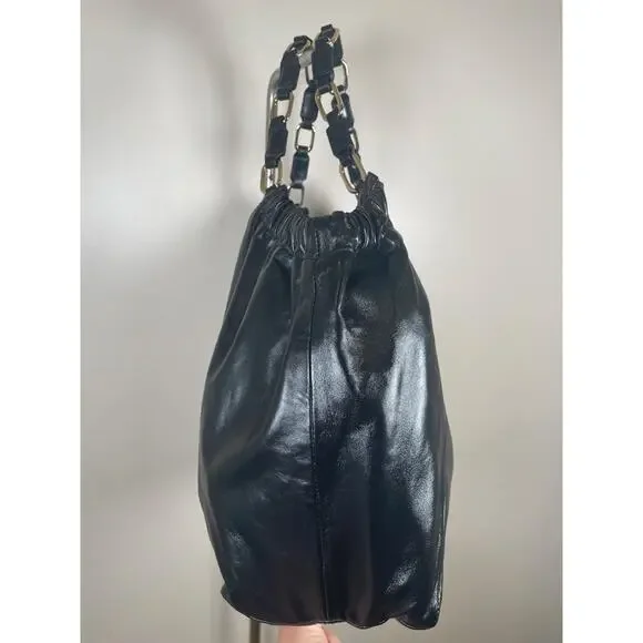 Anine Bing Kate Embossed Large Black Lamb Leather Boho Shoulder Tote - Picture 12 of 15